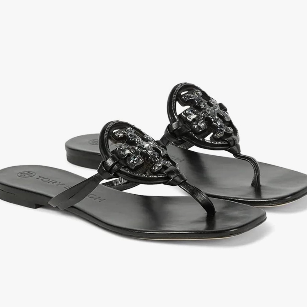 TORY BURCH Miller jewel black leather size 8 gently used